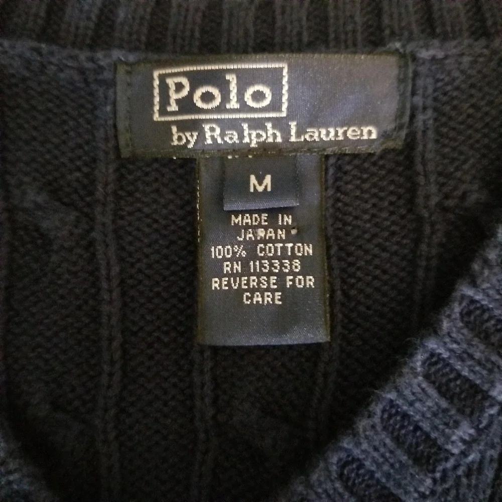 Polo Ralph Lauren Cable-Knit Cotton V-Neck Sweater Vest Navy Men M Preppy Japan